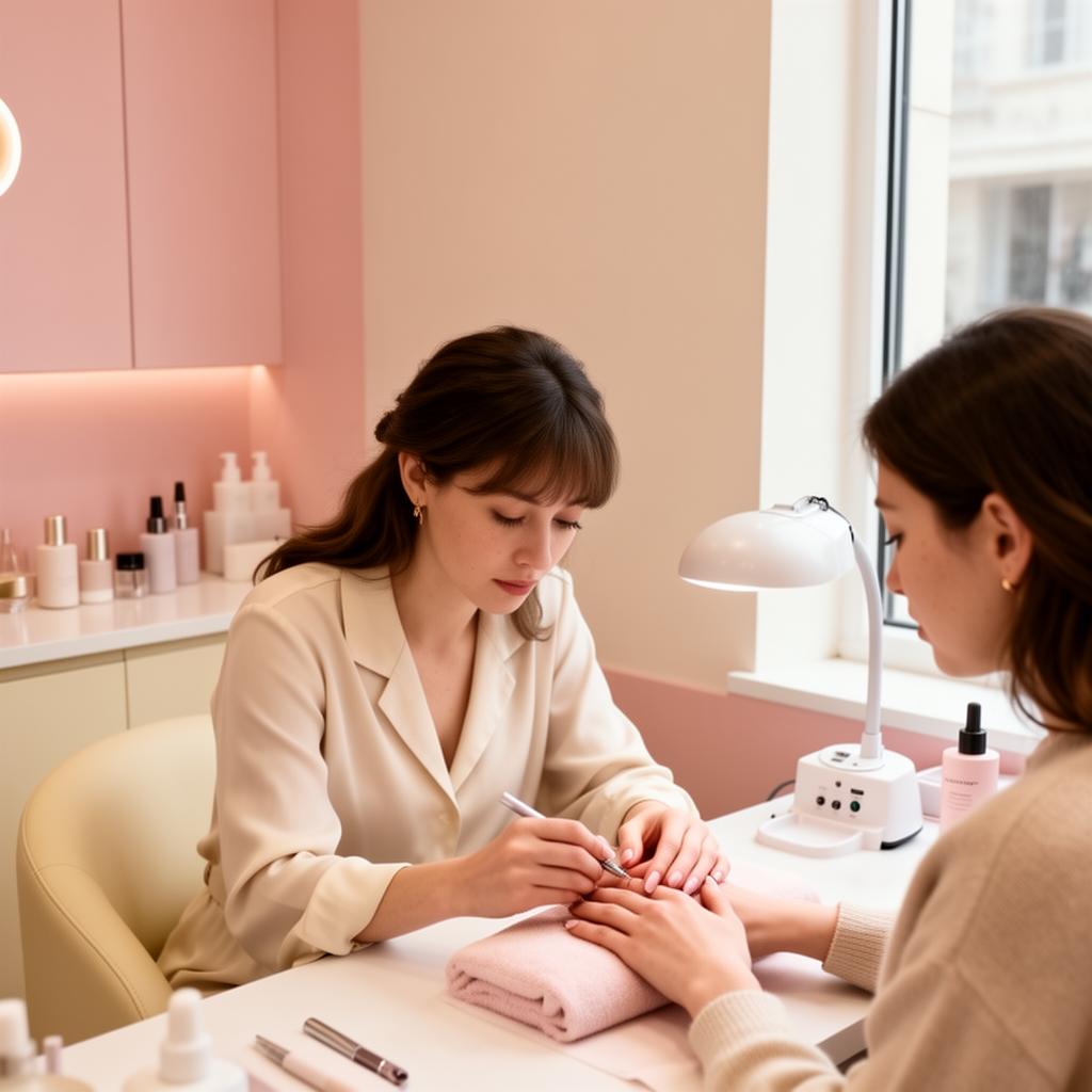 Cristiane working delicately on a client's manicure inside the Swindon studio