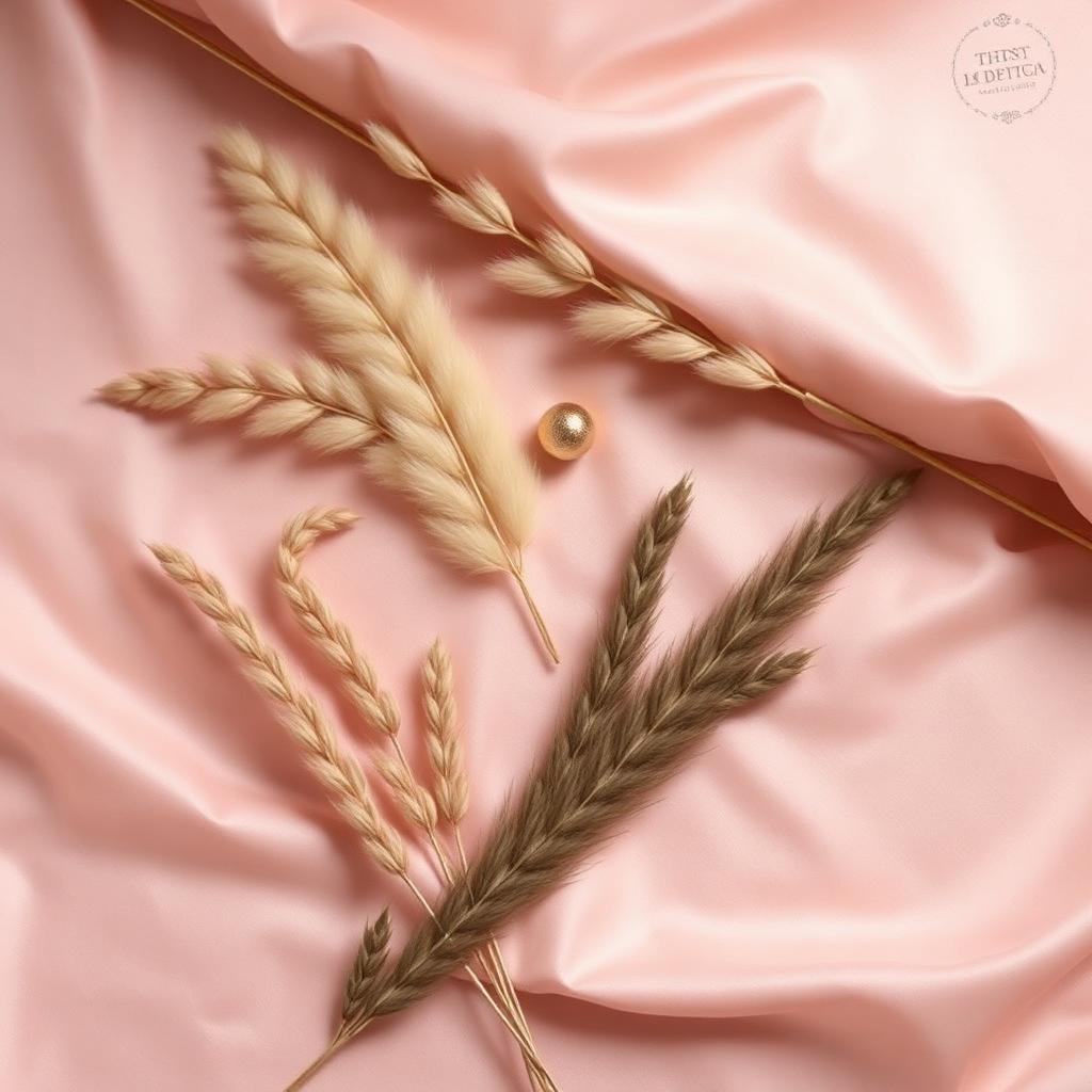 Dried pampas and gold leaf detail on blush silk